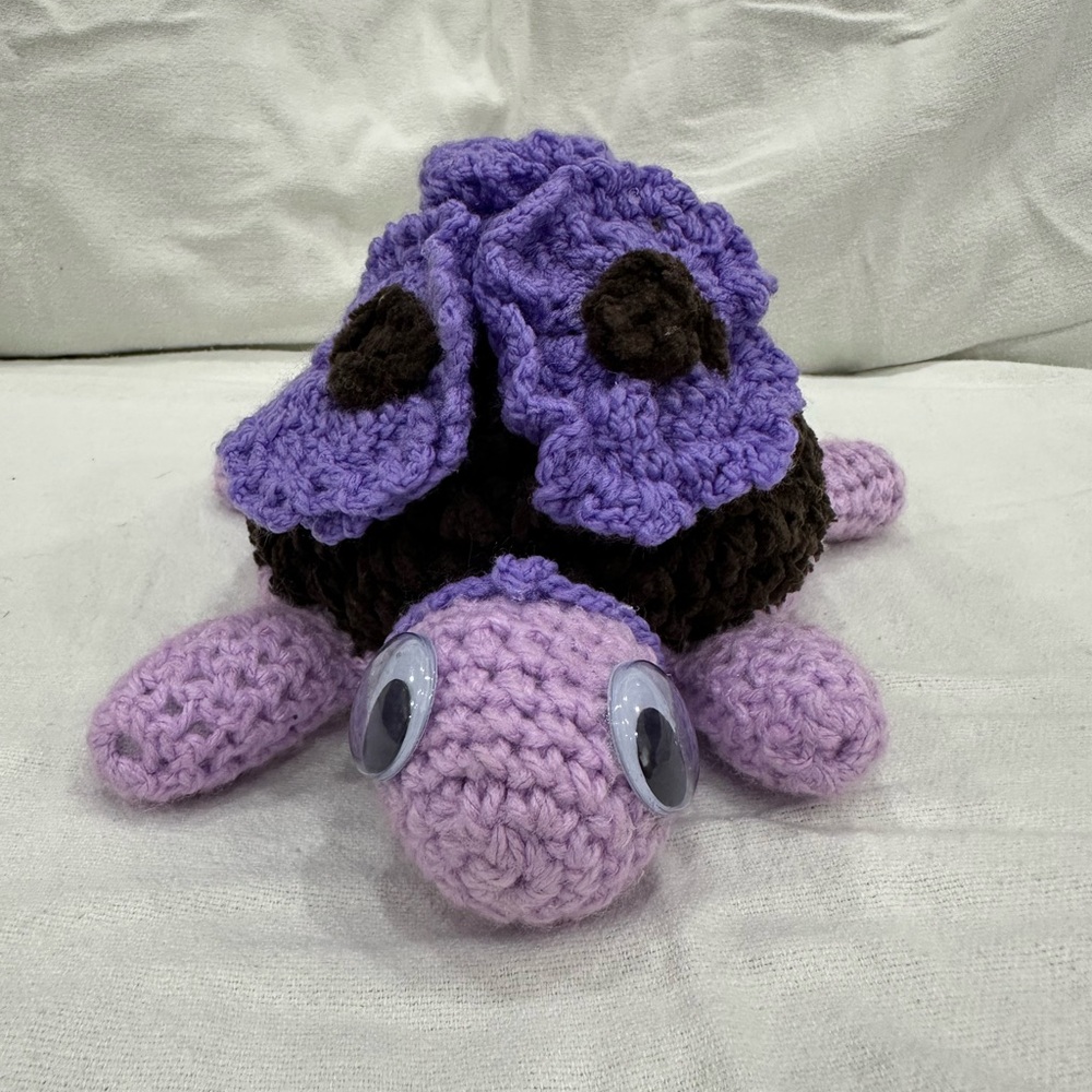 Handmade Purple and Brown Crochet Turtle Toy